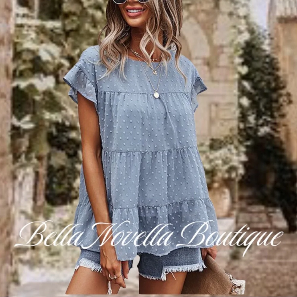 Blue Swiss Dot Tiered Blouse - Picture 6 of 8